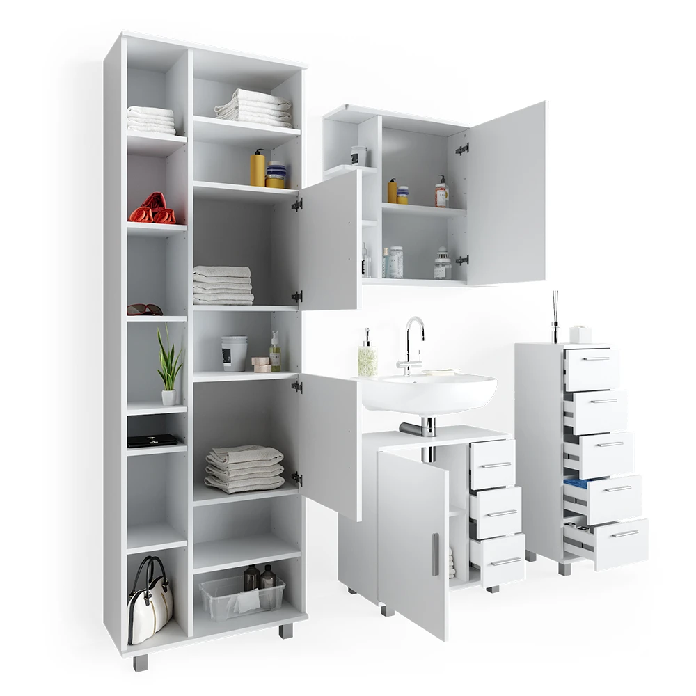 Badmöbel Set "Ilias" Weiß 4 Teile, Mit Hochschrank Vicco 9 Badmöbel Set "Ilias" Weiß 4 Teile, Mit Hochschrank Vicco – Bild 7