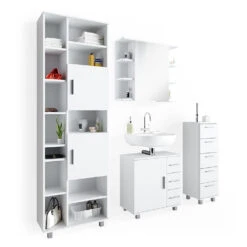 Badmöbel Set "Ilias" Weiß 4 Teile, Mit Hochschrank Vicco 17 Badmöbel Set "Ilias" Weiß 4 Teile, Mit Hochschrank Vicco -Möbel Store m2567 08 ol