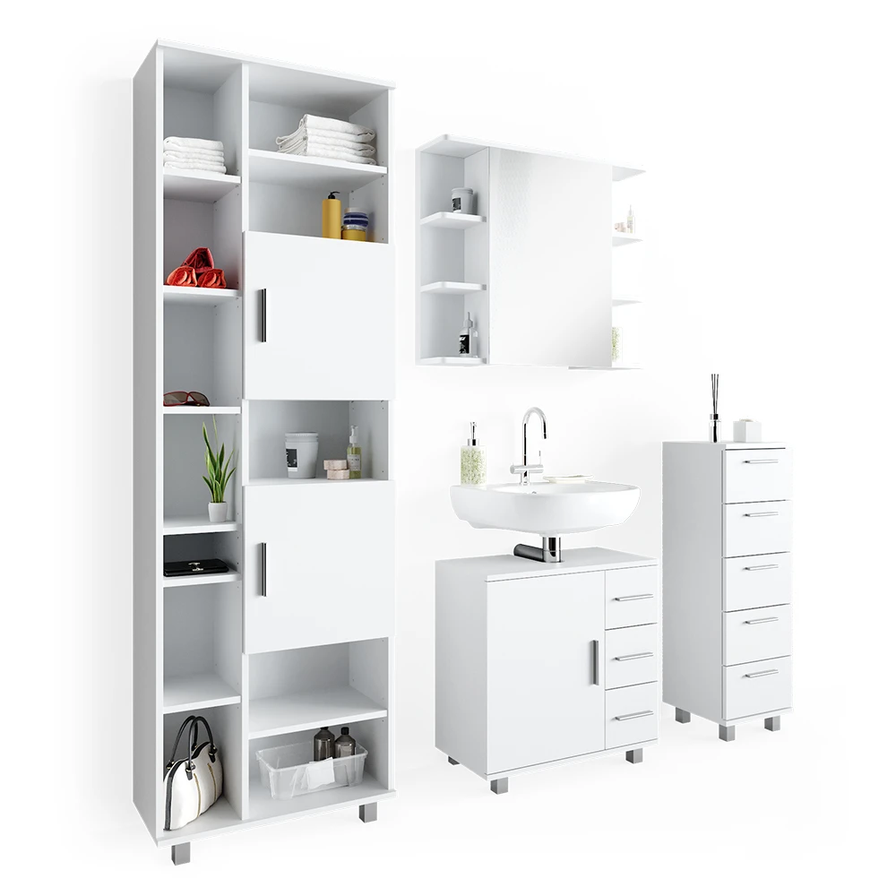 Badmöbel Set "Ilias" Weiß 4 Teile, Mit Hochschrank Vicco 10 Badmöbel Set "Ilias" Weiß 4 Teile, Mit Hochschrank Vicco – Bild 8