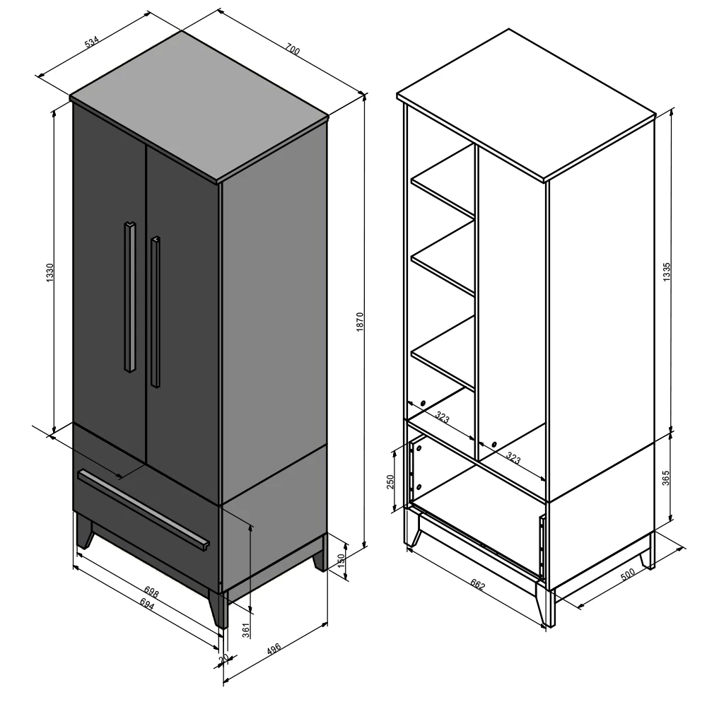 Kinderkleiderschrank "Malia" Anthrazit 70 X 187 Cm Vitalispa 5 Kinderkleiderschrank "Malia" Anthrazit 70 X 187 Cm Vitalispa – Bild 3