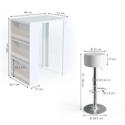 Bartisch Set Weiß 80 X 57 Cm Mit 2 Barhockern Vicco -Möbel Store m2590 hw 03 ol