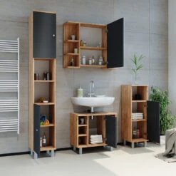 Badschrank "Fynn" Anthrazit/Goldkraft Eiche 30 X 190 Cm Vicco -Möbel Store m2620 04 ol