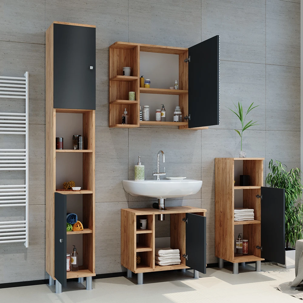 Badmöbel Set "Fynn" Eiche/Anthrazit 2 Teile Vicco 6 Badmöbel Set "Fynn" Eiche/Anthrazit 2 Teile Vicco – Bild 4