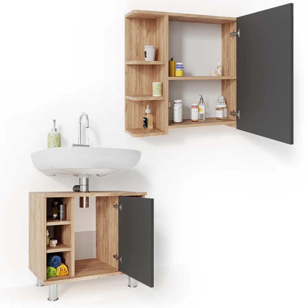 Badmöbel Set "Fynn" Eiche/Anthrazit 2 Teile Vicco 9 Badmöbel Set "Fynn" Eiche/Anthrazit 2 Teile Vicco – Bild 7