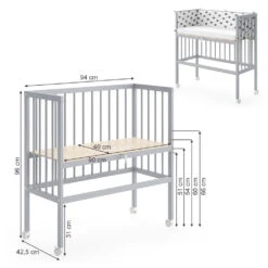 Beistellbett "Sophie" Grau 40 X 90 Cm 1 Seitenschiene Vitalispa -Möbel Store m2681 03 ol