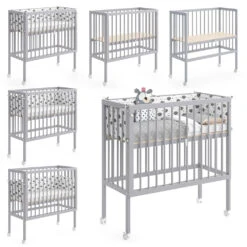 Beistellbett "Sophie" Grau 40 X 90 Cm 2 Seitenschienen Vitalispa -Möbel Store m2683 07 ol