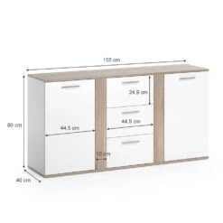 Sideboard "Novelli" Sonoma/Weiß 155 X 80 Cm Mit Schubladen Vicco -Möbel Store m2706 03 ol