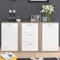 Sideboard "Novelli" Sonoma/Weiß 155 X 80 Cm Mit Schubladen Vicco -Möbel Store m2706 05 ol