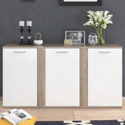 Sideboard "Novelli" Sonoma/Weiß 155 X 80 Cm Mit Türen Vicco -Möbel Store m2708 05 ol