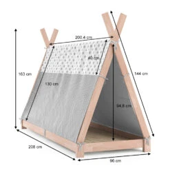 Tipi-Bett "Tipi" Naturholz 90x200 Cm Mit Überwurf Vitalispa -Möbel Store m2745 bu 03 ol