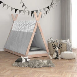 Tipi-Bett "Tipi" Naturholz 90x200 Cm Mit Überwurf Vitalispa -Möbel Store m2745 bu 04 ol