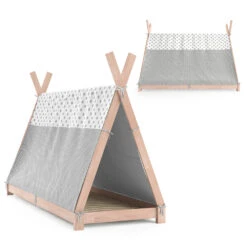 Tipi-Bett "Tipi" Naturholz 90x200 Cm Mit Überwurf Vitalispa -Möbel Store m2745 bu 07 ol