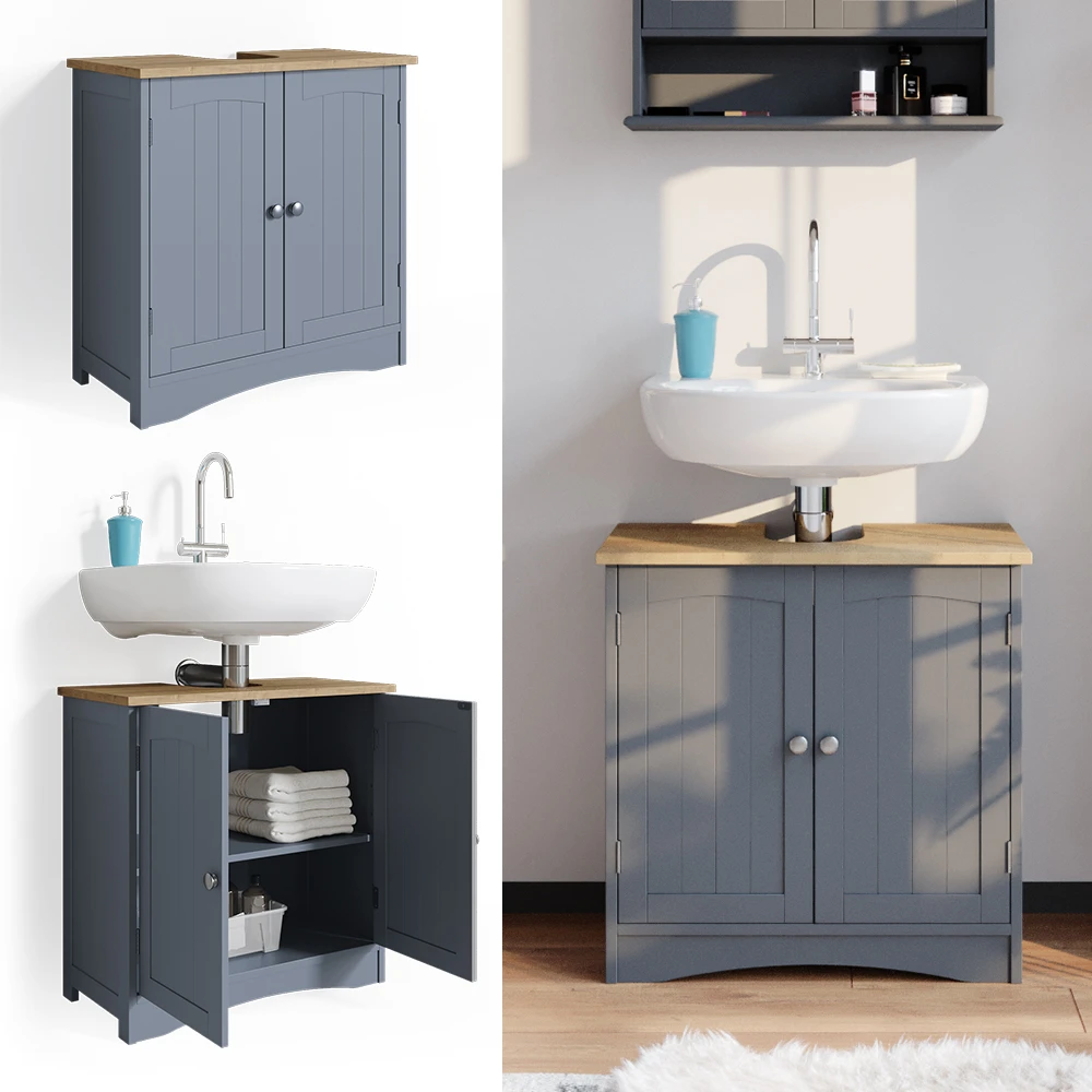 Waschbeckenunterschrank "Bianco" Grau 60 X 60 Cm Vicco 4 Waschbeckenunterschrank "Bianco" Grau 60 X 60 Cm Vicco – Bild 2