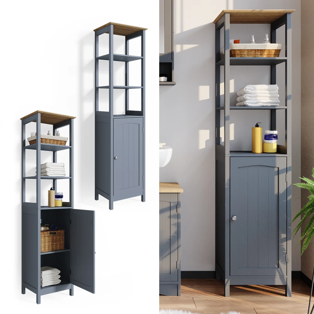 Badschrank "Bianco" Grau 40 X 160 Cm Vicco 4 Badschrank "Bianco" Grau 40 X 160 Cm Vicco – Bild 2