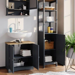 Badschrank "Bianco" Grau 40 X 160 Cm Vicco 13 Badschrank "Bianco" Grau 40 X 160 Cm Vicco -Möbel Store m2759 05 ol