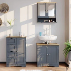 Badschrank "Bianco" Grau 55 X 81 Cm Vicco -Möbel Store m2760 04 ol