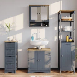 Badschrank "Bianco" Grau 30 X 81 Cm Vicco -Möbel Store m2761 04 ol