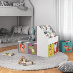 Kinderregal "Onix" Weiß 97.1 X 78.4 Cm Mit 6 Faltboxen Opt.1 Vicco -Möbel Store m2764 04 ol