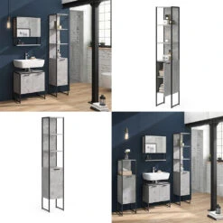 Badschrank "Fyrk" Beton/Schwarz 33 X 185 Cm Vicco -Möbel Store m2849 08 ol