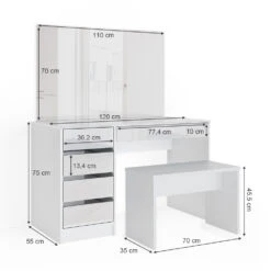 Schminktisch "Sherry" Weiß 120 Cm Mit Bank Vicco -Möbel Store m2859 s bw 03 ol