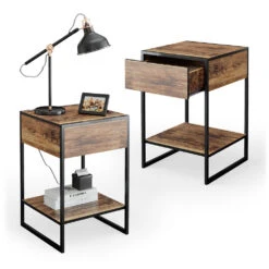 Nachttisch "Fyrk" Eiche Rustikal/Schwarz 43.5 X 66 Cm 2er Set Vicco -Möbel Store m2880 07 ol