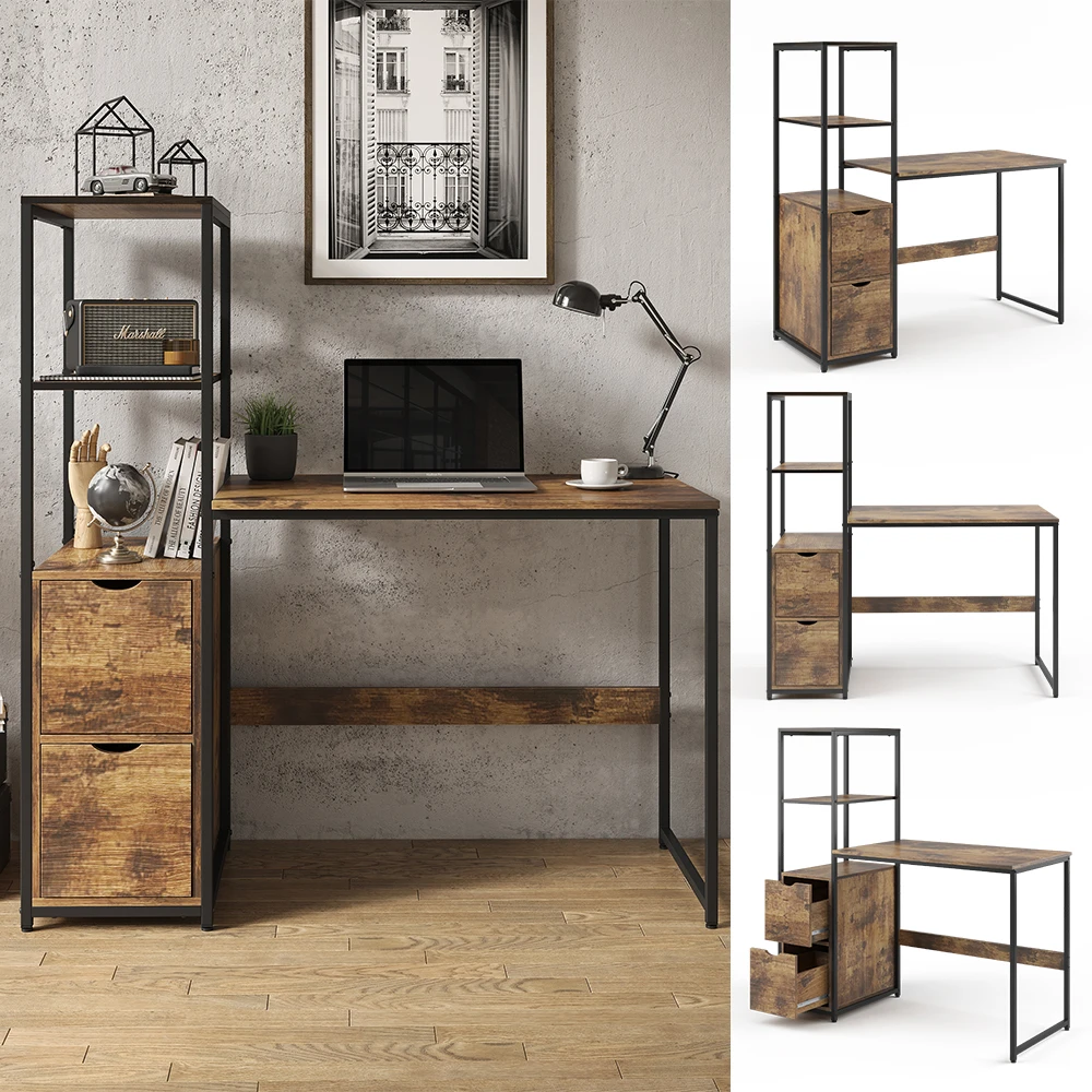 Schreibtisch "Fyrk" Eiche Rustikal/Schwarz 124 X 54 Cm Vicco 4 Schreibtisch "Fyrk" Eiche Rustikal/Schwarz 124 X 54 Cm Vicco – Bild 2