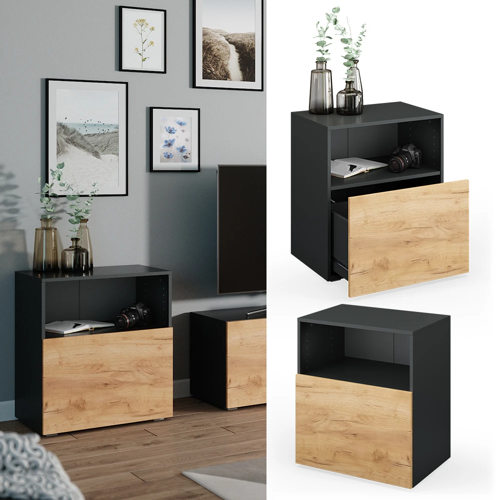 Schrank „Compo“ Klein Anthrazit/Eiche Mit Schublade Vicco 4 Schrank „Compo“ Klein Anthrazit/Eiche Mit Schublade Vicco – Bild 2