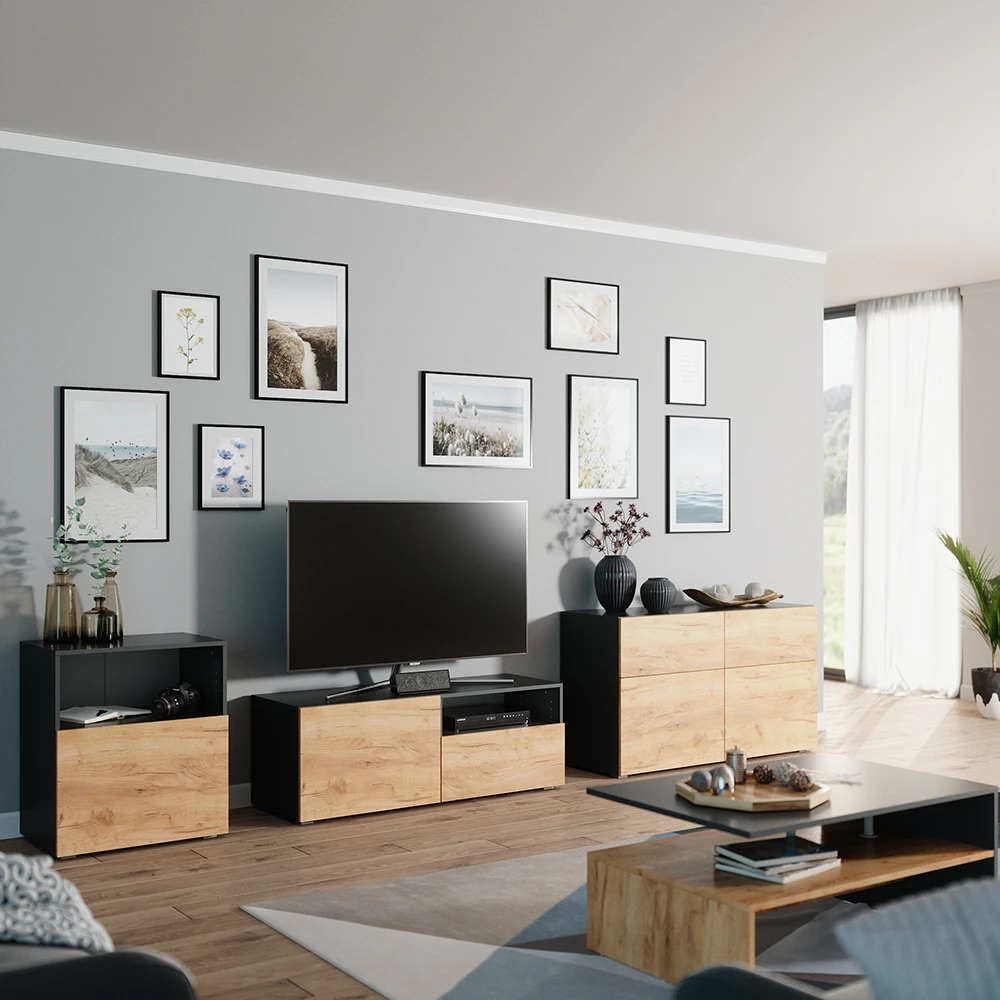 Schrank „Compo“ Klein Anthrazit/Eiche Mit Schublade Vicco 6 Schrank „Compo“ Klein Anthrazit/Eiche Mit Schublade Vicco – Bild 4