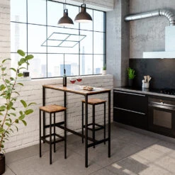 Bartisch Set "Fyrk" Eiche Rustikal/Schwarz 120 X 50 Cm Mit 2 Barhockern Vicco 13 Bartisch Set "Fyrk" Eiche Rustikal/Schwarz 120 X 50 Cm Mit 2 Barhockern Vicco -Möbel Store m3005 04 ol