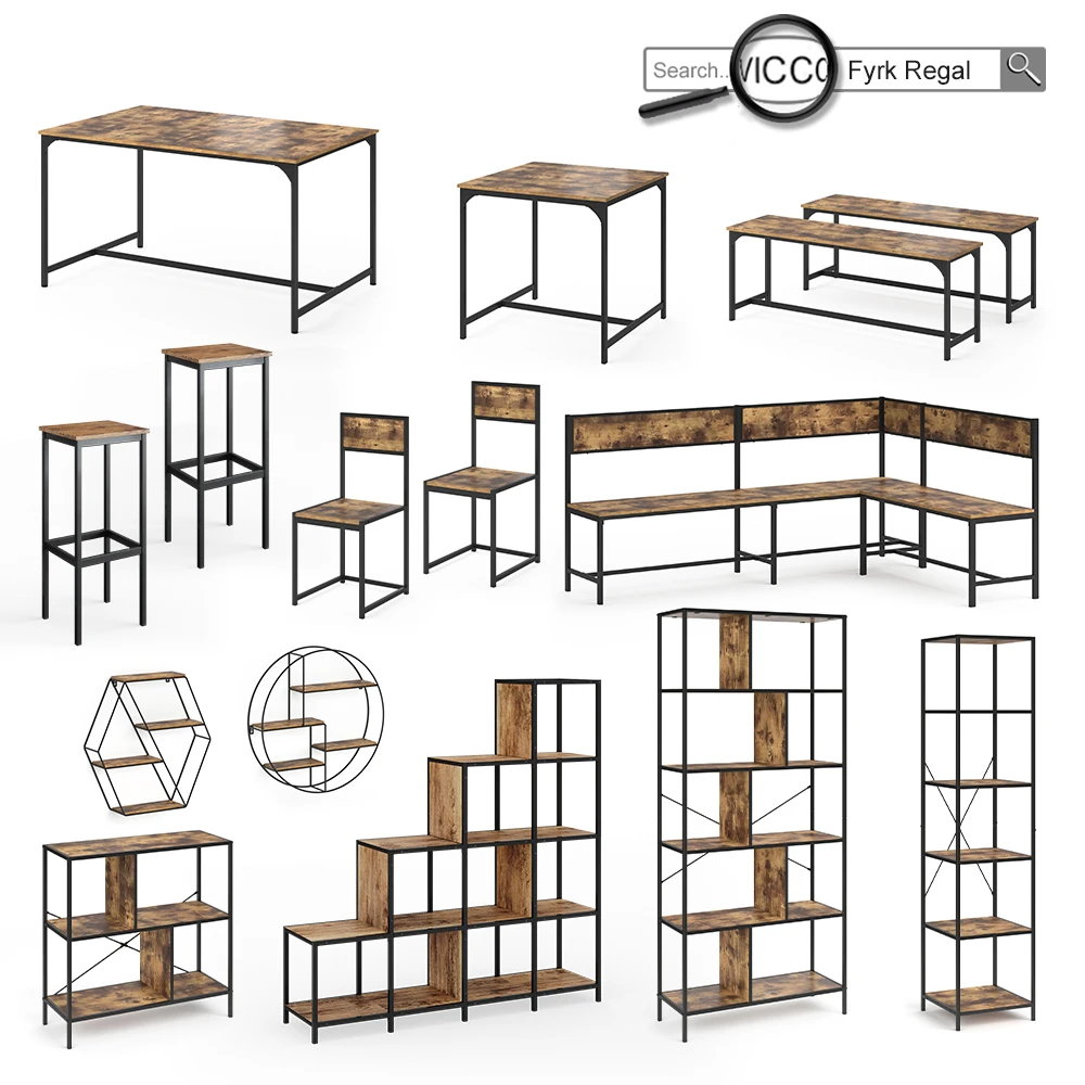 Bartisch Set "Fyrk" Eiche Rustikal/Schwarz 120 X 50 Cm Mit 2 Barhockern Vicco 10 Bartisch Set "Fyrk" Eiche Rustikal/Schwarz 120 X 50 Cm Mit 2 Barhockern Vicco – Bild 8