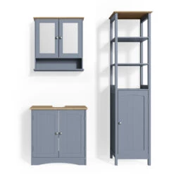 Badmöbel Set "Bianco" Grau 3 Teile, Mit Hochschrank Vicco