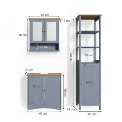 Badmöbel Set "Bianco" Grau 3 Teile, Mit Hochschrank Vicco -Möbel Store m3024 03 ol