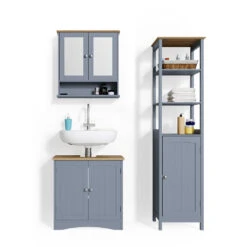 Badmöbel Set "Bianco" Grau 3 Teile, Mit Hochschrank Vicco -Möbel Store m3024 07 ol