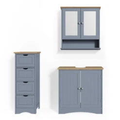 Badmöbel Set "Bianco" Grau 3 Teile Vicco