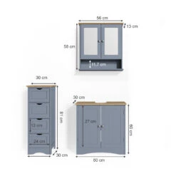 Badmöbel Set "Bianco" Grau 3 Teile Vicco -Möbel Store m3025 03 ol