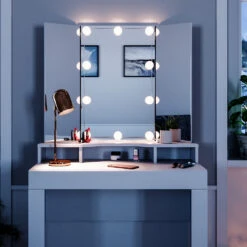 Schminktisch "Nora" Weiß 90 Cm Mit LED Beleuchtung Vicco -Möbel Store m3032 l 05 ol