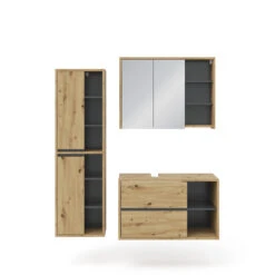 Badmöbel Set "Viola" Anthrazit/Eiche 3 Teile Vicco