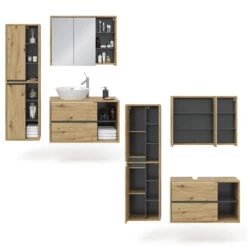 Badmöbel Set "Viola" Anthrazit/Eiche 3 Teile Vicco -Möbel Store m3128 07 ol