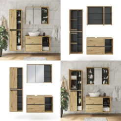 Badmöbel Set "Viola" Anthrazit/Eiche 3 Teile Vicco -Möbel Store m3128 08 ol