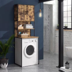 Waschmaschinenschrank "Fyrk" Eiche Rustikal/Schwarz 64 X 189 Cm Vicco -Möbel Store m3137 04 ol