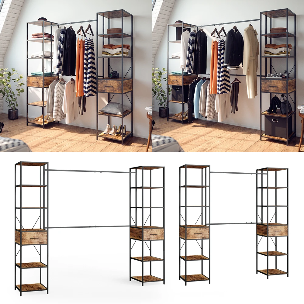 Kleiderschrank "Fyrk" Eiche Rustikal/Schwarz 180 X 187 Cm Vicco 4 Kleiderschrank "Fyrk" Eiche Rustikal/Schwarz 180 X 187 Cm Vicco – Bild 2