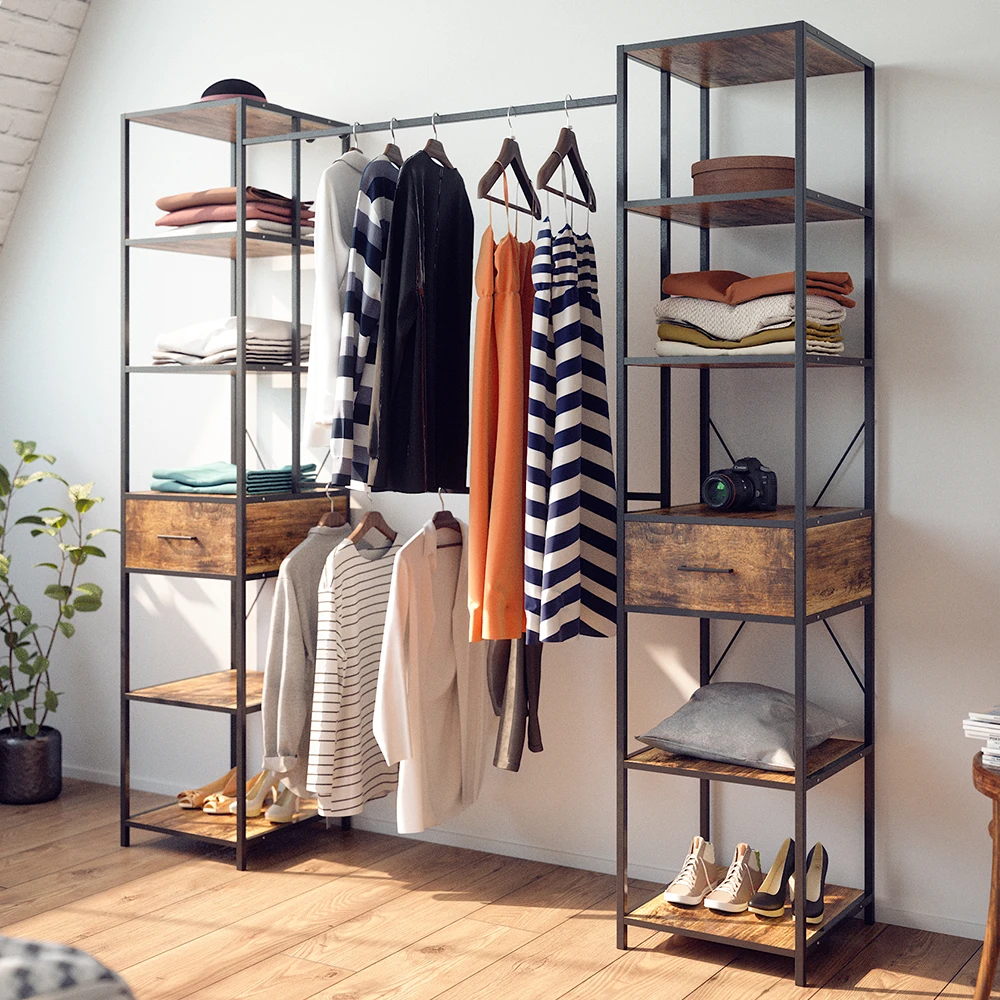 Kleiderschrank "Fyrk" Eiche Rustikal/Schwarz 180 X 187 Cm Vicco 7 Kleiderschrank "Fyrk" Eiche Rustikal/Schwarz 180 X 187 Cm Vicco – Bild 5