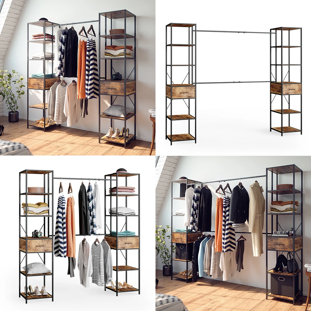 Kleiderschrank "Fyrk" Eiche Rustikal/Schwarz 180 X 187 Cm Vicco 10 Kleiderschrank "Fyrk" Eiche Rustikal/Schwarz 180 X 187 Cm Vicco – Bild 8