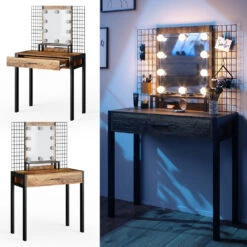 Schminktisch "Fyrk Design" Antikholz/Schwarz Mit LED-Beleuchtung Vicco 12 Schminktisch "Fyrk Design" Antikholz/Schwarz Mit LED-Beleuchtung Vicco -Möbel Store m3151 l 02 ol