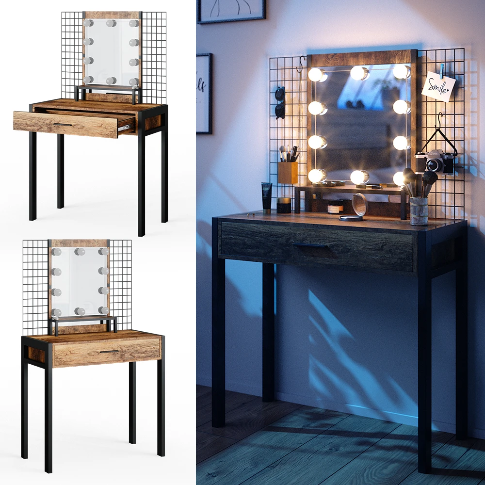 Schminktisch "Fyrk Design" Antikholz/Schwarz Mit LED-Beleuchtung Vicco 4 Schminktisch "Fyrk Design" Antikholz/Schwarz Mit LED-Beleuchtung Vicco – Bild 2