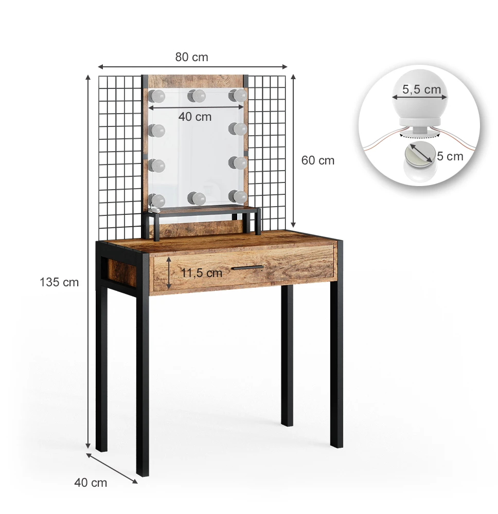 Schminktisch "Fyrk Design" Antikholz/Schwarz Mit LED-Beleuchtung Vicco 5 Schminktisch "Fyrk Design" Antikholz/Schwarz Mit LED-Beleuchtung Vicco – Bild 3