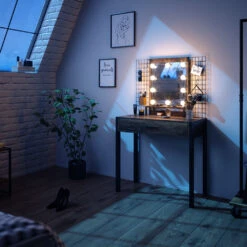 Schminktisch "Fyrk Design" Antikholz/Schwarz Mit LED-Beleuchtung Vicco 14 Schminktisch "Fyrk Design" Antikholz/Schwarz Mit LED-Beleuchtung Vicco -Möbel Store m3151 l 04 ol