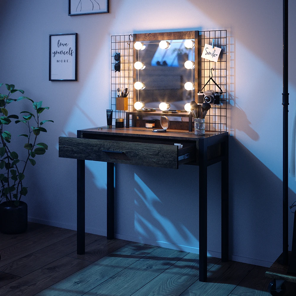 Schminktisch "Fyrk Design" Antikholz/Schwarz Mit LED-Beleuchtung Vicco 7 Schminktisch "Fyrk Design" Antikholz/Schwarz Mit LED-Beleuchtung Vicco – Bild 5