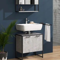 Badmöbel Set "Fyrk" Beton/Schwarz 2 Teile, Mit Spiegelschrank Vicco -Möbel Store m3157 05 ol