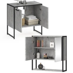 Badmöbel Set "Fyrk" Beton/Schwarz 2 Teile, Mit Spiegelschrank Vicco -Möbel Store m3157 06 ol